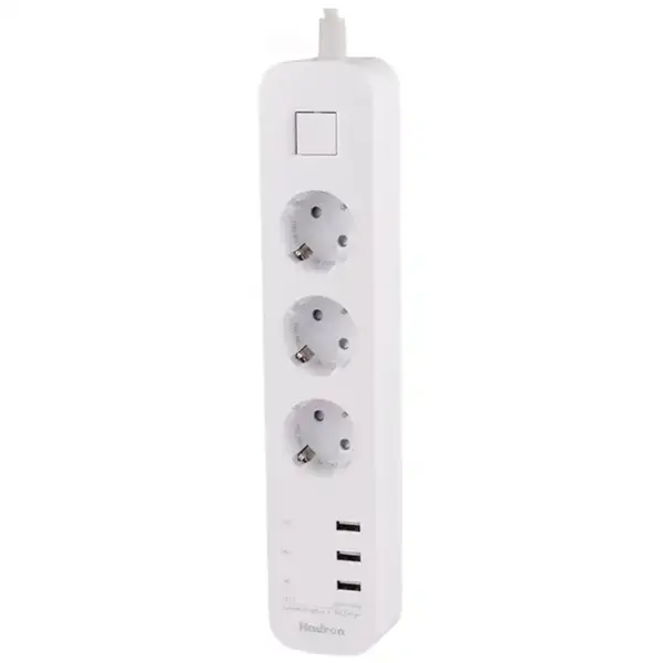 چند راهی 3 خانه برق ارت دار هادرون P323 با کابل 1.8 متریشارژر USB - 2