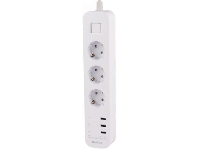 چند راهی برق ارت دار سه سوکت و سه یو اس بی هادرون Hadron P323 3 AC Outlets 3 USB Power Strip