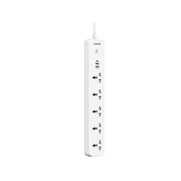 چند راهی برق پنج سوکت، دو یو اس بی و یک تایپ سی الدنیو LDNIO SC5319 5 Port3 USB Power Socket Plug Extension Wall Charger - 2