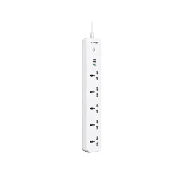 چند راهی برق پنج سوکت، دو یو اس بی و یک تایپ سی الدنیو LDNIO SC5319 5 Port3 USB Power Socket Plug Extension Wall Charger - 3