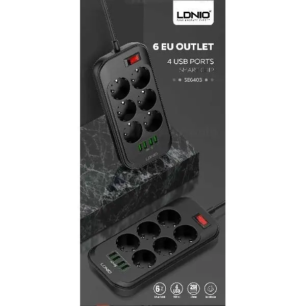 چند راهی برق و شارژ الدینیو Ldnio SE6403 Power Strip دارای 4 پورت USB - 4