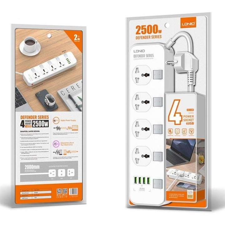 چند راهی برق الدینیو مدل SC4408 با کابل ۲ متری به همراه فیوز محافظ