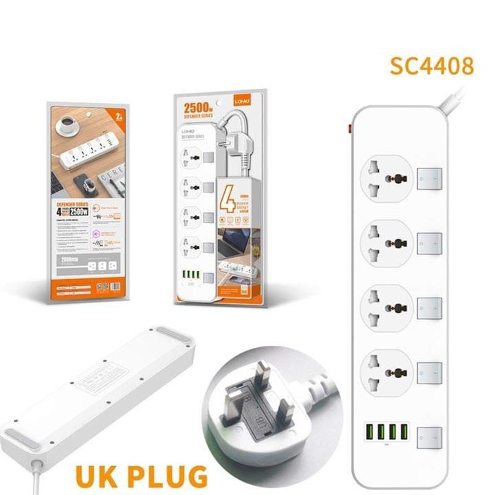 چند راهی برق الدینیو مدل SC4408 با کابل ۲ متری به همراه فیوز محافظ