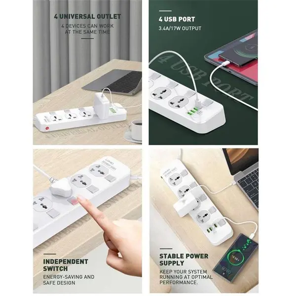 چند راهی برق الدینیو مدل SC4408 با کابل ۲ متری به همراه فیوز محافظ - 3