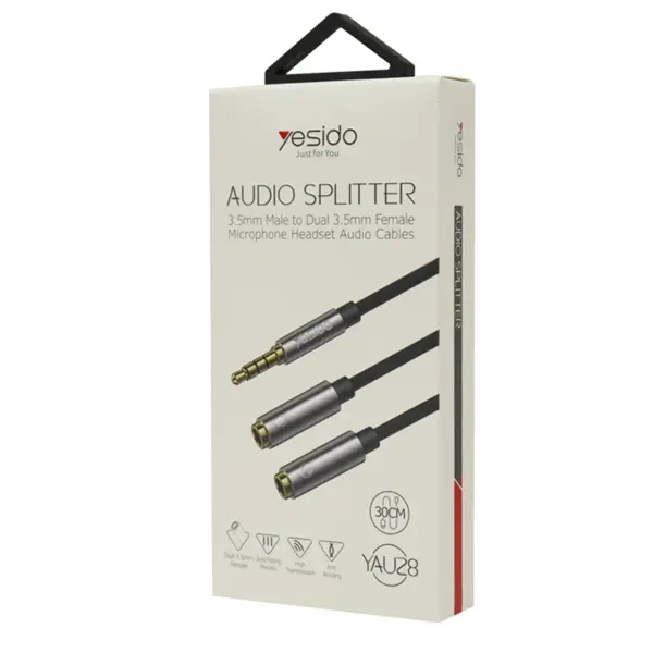 کابل تبدیل یسیدو 1 به 2 جک 3.5 میلیمتری هدفون مدل AUX splitter YAU28 طول 30CM