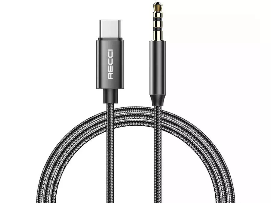 کابل انتقال صدا 3.5 میلی متری به usb-c رسی مدل RH03 طول 1 متر (Recci RH03 Type C to 3.5mm Aux Audio Cable 1M)