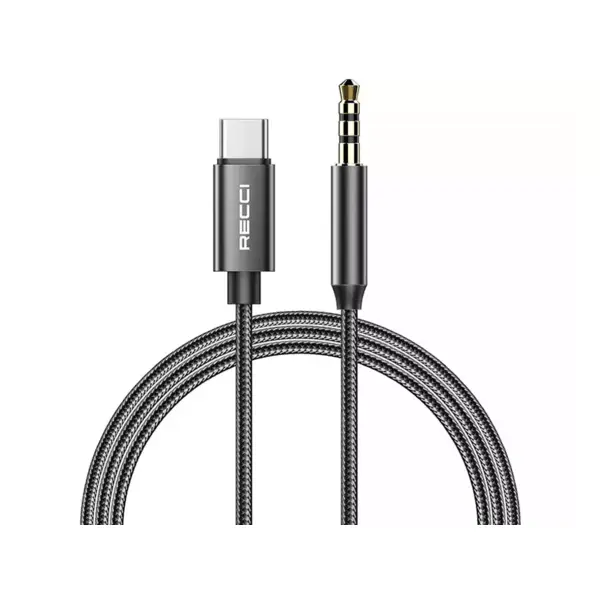 کابل انتقال صدا 3.5 میلی متری به usb-c رسی مدل RH03 طول 1 متر (Recci RH03 Type C to 3.5mm Aux Audio Cable 1M)
