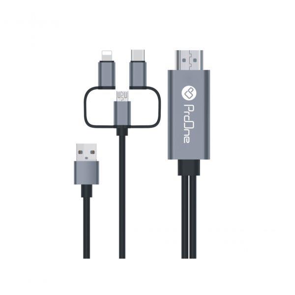 کابل تبدیل HDMI به USB-C / microUSB / لایتنینگ پرووان مدل PCH70 طول 1.8متر