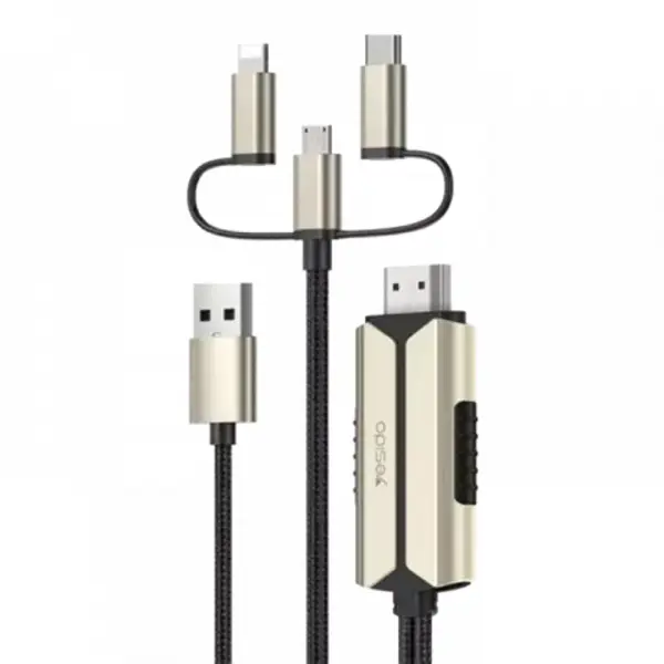 تبدیل 2 متری HDMI به USB-C، microUSB و Lightning یسیدو مدل HM14 کد 115