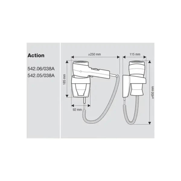 سشوار دیواری والرا مدل ACTION Super Plus 1600 - 2