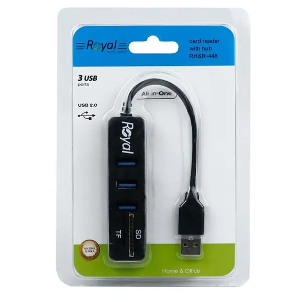 هاب 3 پورت USB 2.0 کارت خوان رویال مدل rh&r-448