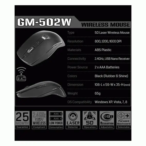 ماوس بی سیم گرین GM-502W