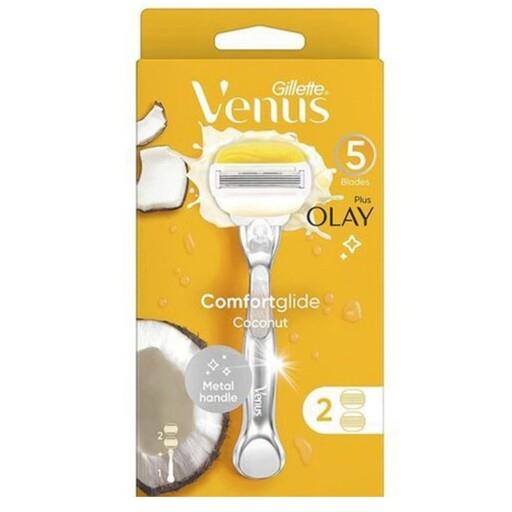 خودتراش 5لبه ژیلت مدل ونوس کامفورت گلایدVenus Plus Olay Comfortglide Coconut Razor 5Blade