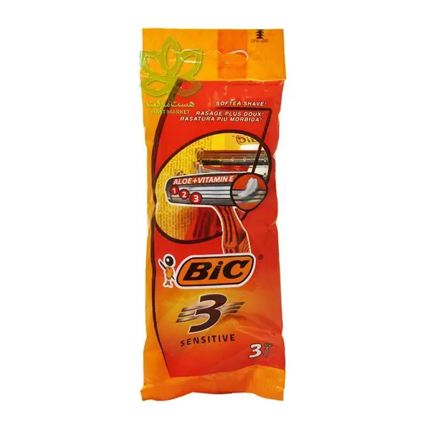 تیغ اصلاح سه لبه با نوار ویتامین E و آلوئه ورا 3 عدد سنسیتیو بیک – bic - 2