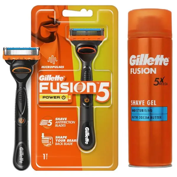 خود تراش ژیلت مدل FUSION 5 POWER به همراه ژل اصلاح ژیلت مدل MOISTURISING حجم 200 میلی لیتر