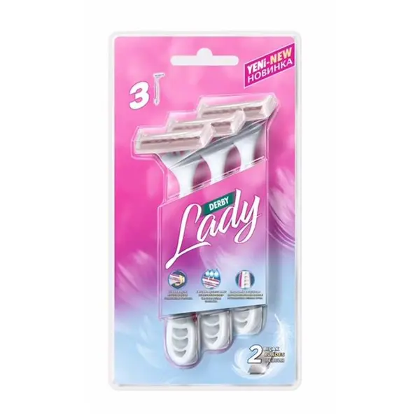 خود تراش دو لبه مدل Lady بسته 3 عددی دربی