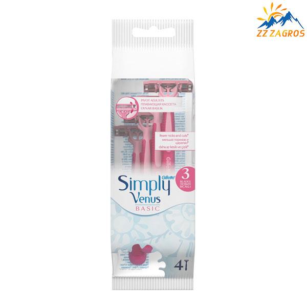 خودتراش ژیلت مدل  Simply Venus BASIC بسته 4 عددی Gillette