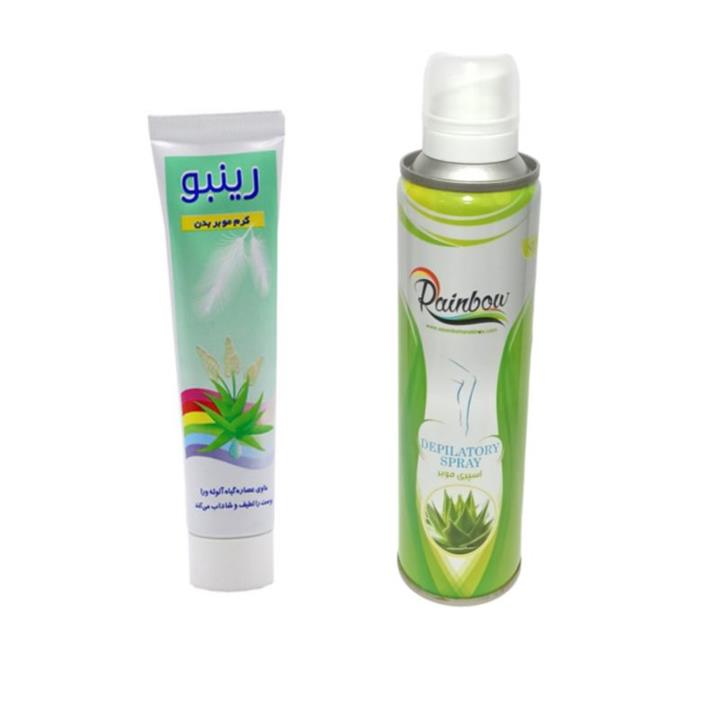 اسپری موبر رینبو مدل Aloevera  حجم 200 میلی لیتر به همراه کرم موبر بدن رینبو مدل 01 حجم 100 میلی لیتر