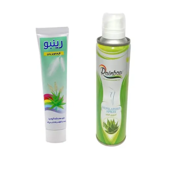 اسپری موبر رینبو مدل Aloevera حجم 200 میلی لیتر به همراه کرم موبر بدن رینبو مدل 01 حجم 100 میلی لیتر