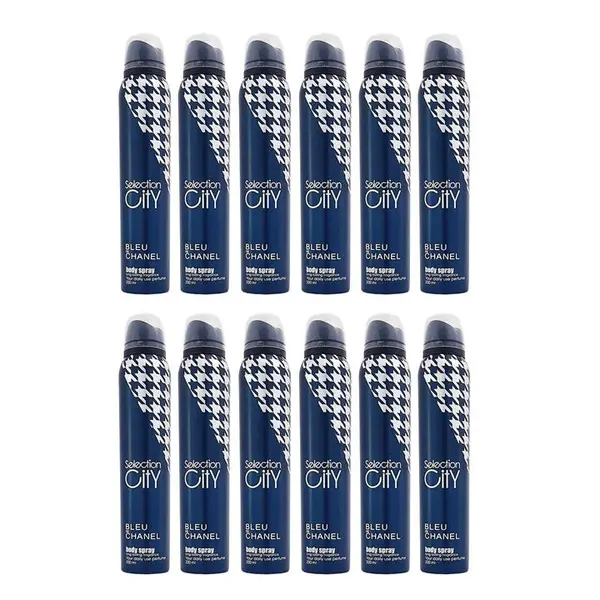 اسپری خوشبوکننده بدن مردانه سلکشن سیتی مدل Blue Chanel حجم 200 میلی لیتر مجموعه ۱۲ عددی