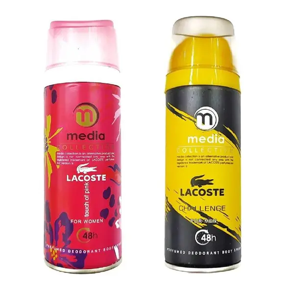 اسپری خوشبو کننده بدن زنانه مدیا مدل Lacoste Touch Of Pink حجم 200 میلی لیتر به همراه اسپری خوشبو کننده بدن مردانه مدل Lacoste Challenge - 2