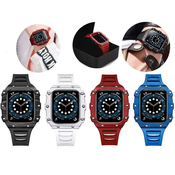 بند و قاب اپل واچ سری 7 و 8 سایز 45 میلی متری کوتتسی COTECi W85 Rich Carbon Fiber Set Strap 22016-BK - 2