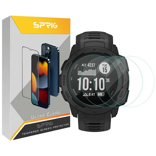 محافظ صفحه نمایش شیشه ای اسپریگ مدل SH-SP مناسب برای ساعت هوشمند گارمین Instinct Solar بسته سه عددی