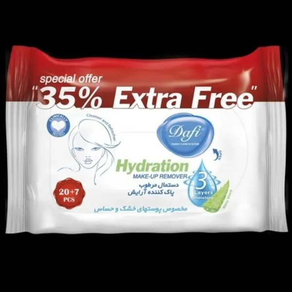 دستمال مرطوب آرایشی دافی Extra مناسب پوست خشک و حساس 27 عددی
