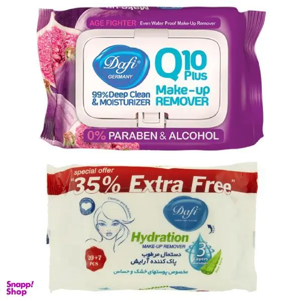 دستمال مرطوب دافی مدل Q10 Age Fighter بسته 50 عددی به همراه دستمال مرطوب دافی بسته 27 عددی
