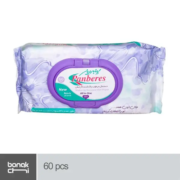 دستمال مرطوب پاک کننده آرایش پنبه ریز 60 عددی