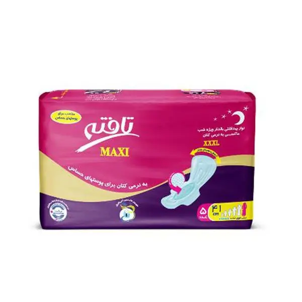 نوار بهداشتی بالدار تافته مدل Maxi ویژه شب سایز XXXL بسته 5 عددی