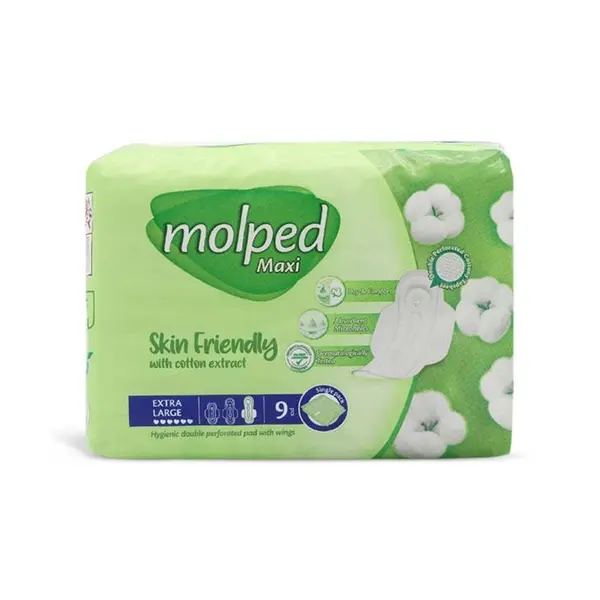 نوار بهداشتی بالدار نیمه ضخیم مشبک مولپد Molped مدل Maxi خیلی بزرگ کد 435 - بسته 9 عددی