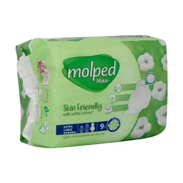 نوار بهداشتی بالدار نیمه ضخیم مشبک مولپد Molped مدل Maxi خیلی بزرگ کد 435 - بسته 9 عددی