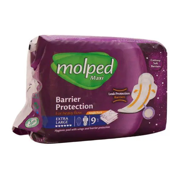 نوار بهداشتی بالدار نیمه ضخیم مشبک مولپد Molped مدل Maxi خیلی بزرگ کد 435 - بسته 9 عددی