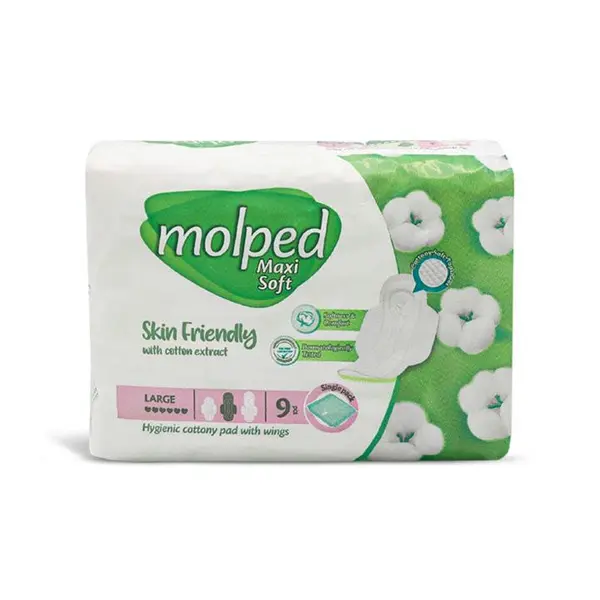 نوار بهداشتی بالدار نیمه ضخیم کتان مولپد Molped مدل Maxi Soft بزرگ کد 434 - بسته 9 عددی