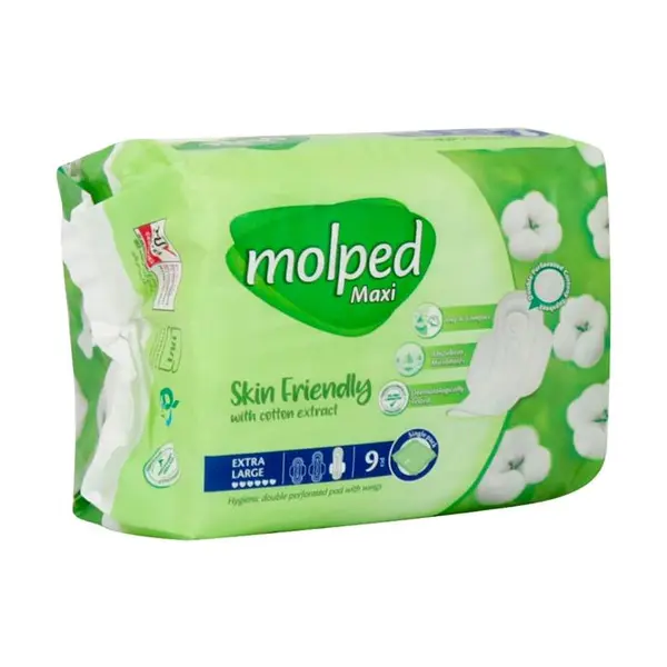 نوار بهداشتی بالدار نیمه ضخیم مشبک مولپد Molped مدل Maxi خیلی بزرگ کد 435 - بسته 9 عددی