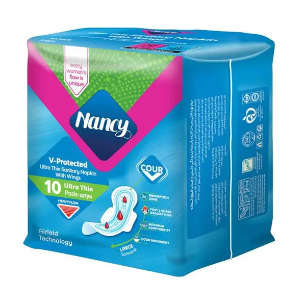 نوار بهداشتی بالدار بزرگ و نازک نانسی Nancy بسته 10 عددی