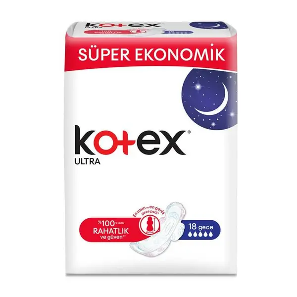 نوار بهداشتی کوتکس ویژه شب مدل ULTRA تعداد 18 عددی kotex