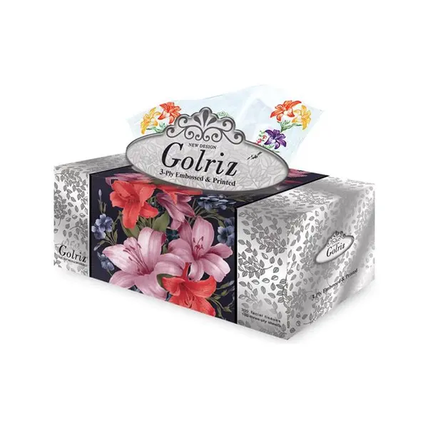 دستمال کاغذی ۱۰۰ برگ گلریز مدل گلریز نقره ای