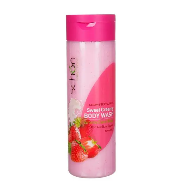 شامپو بدن کرمی شون Strawberry And Milk حاوی عصاره شیر و توت فرنگی حجم 300 میلی لیتر