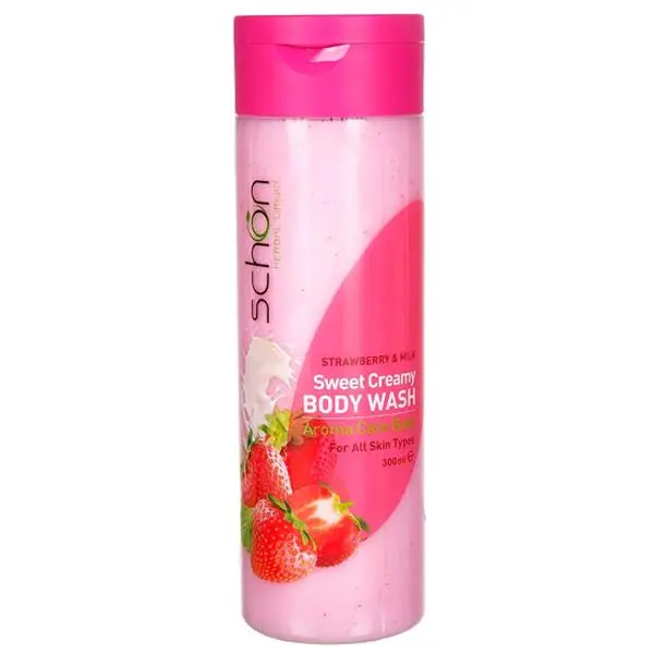 شامپو بدن کرمی شون Strawberry And Milk حاوی عصاره شیر و توت فرنگی حجم 300 میلی لیتر