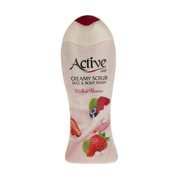 شامپو صورت و بدن کرمی اسکراب شیر و توت فرنگی Milk & Berries اکتیو 400 گرمی
