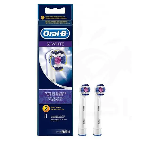 سری یدک مسواک برقی اورال-بی مدل Brush Heads 3D White بسته 2 عددی