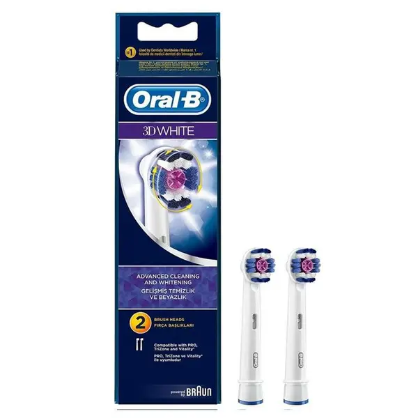سری یدک مسواک برقی اورال-بی مدل Brush Heads 3D White بسته 2 عددی