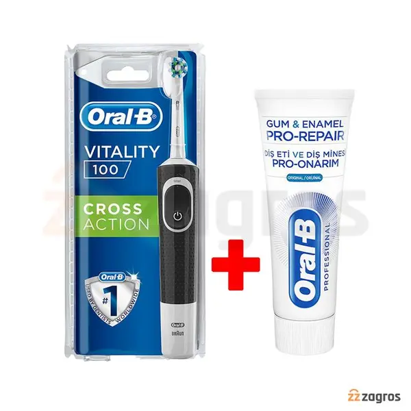 یدک یونیت مسواک برقی اورال بی Vitality 100 Black + سری مسواک Cross Action