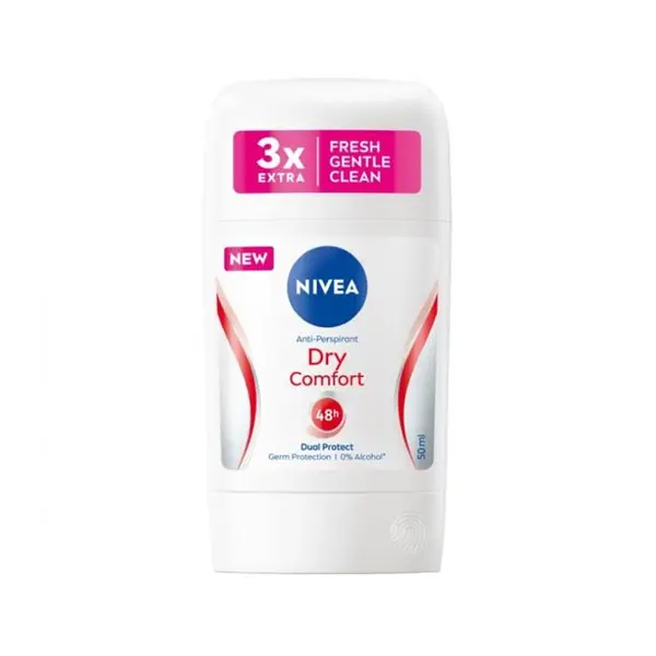 دئودورانت 2 گانه ضد تعریق و آنتی باکتریال نیوا مدل dry comfort محافظت 48 ساعته 50 گرمی NIVEA DRY COMFORT ANTI PERSPIRANT STICK