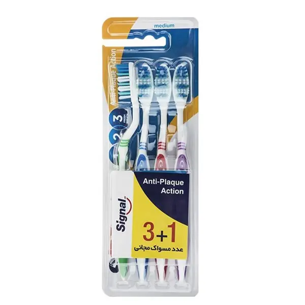 پک مسواک سیگنال مدل Anti Plaque Action با برس متوسط بسته 4 عددی