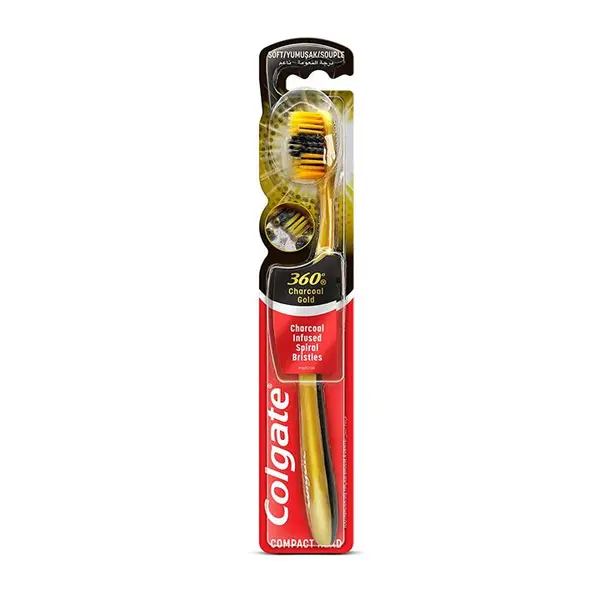 مسواک کلگیت مدل 360 Charcoal Gold سایز متوسط برس نرم