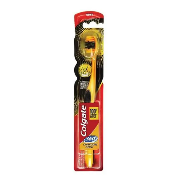 مسواک کلگیت مدل 360 Charcoal Gold سایز متوسط برس نرم