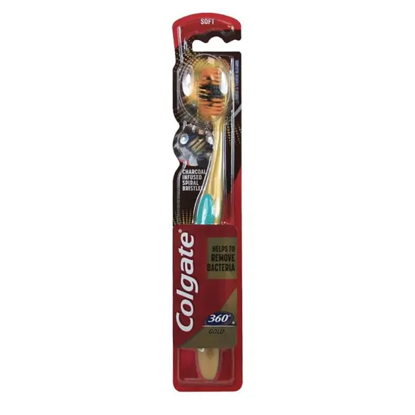 مسواک کلگیت مدل 360 Charcoal Gold سایز متوسط برس نرم